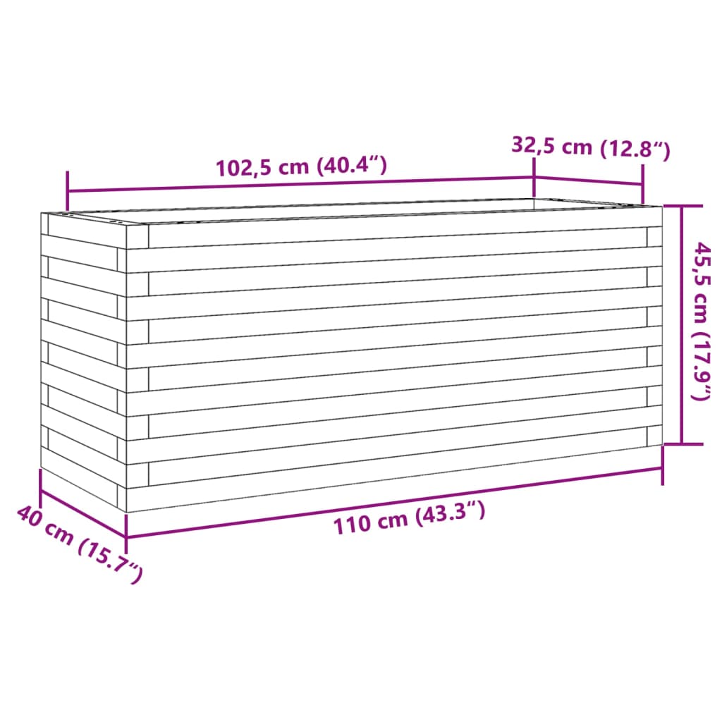 Garden Planter White 110x40x45.5 cm Solid Wood Pine