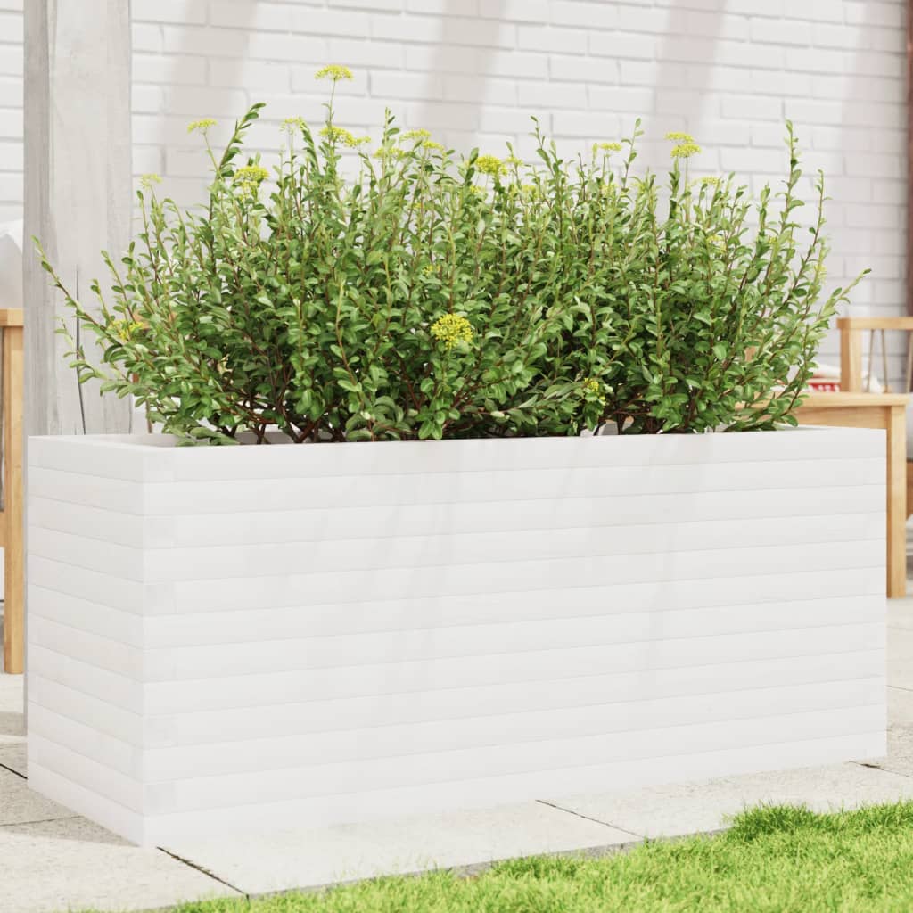 Garden Planter White 110x40x45.5 cm Solid Wood Pine