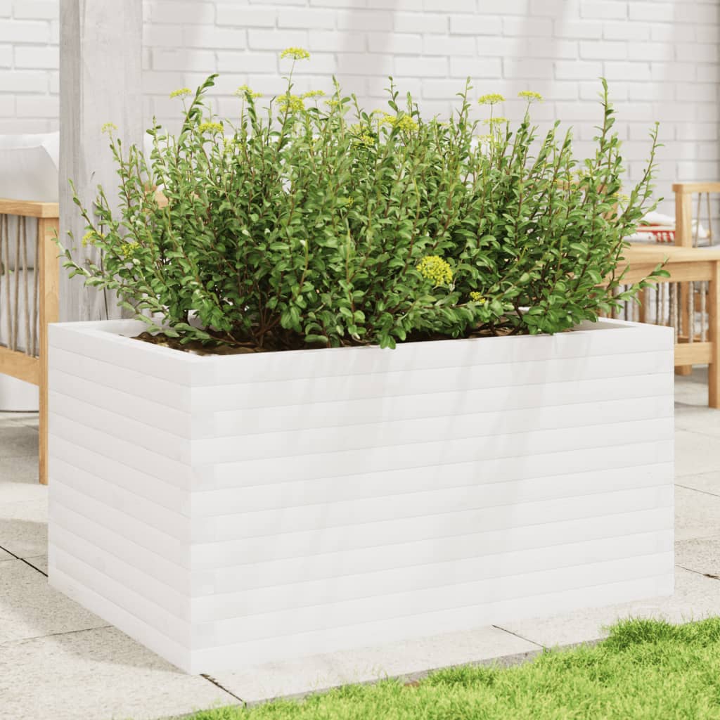 Garden Planter White 90x60x45.5 cm Solid Wood Pine