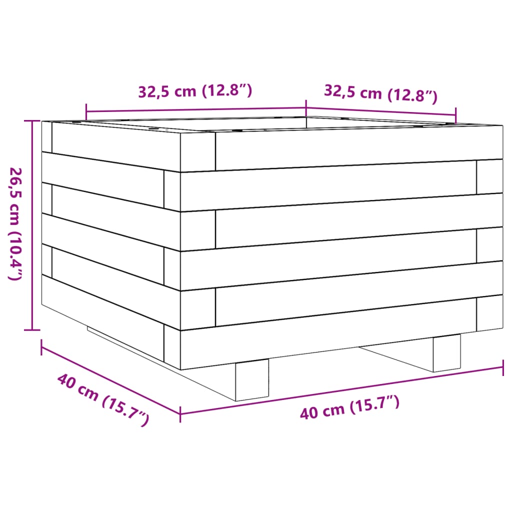 Garden Planter White 40x40x26.5 cm Solid Wood Pine