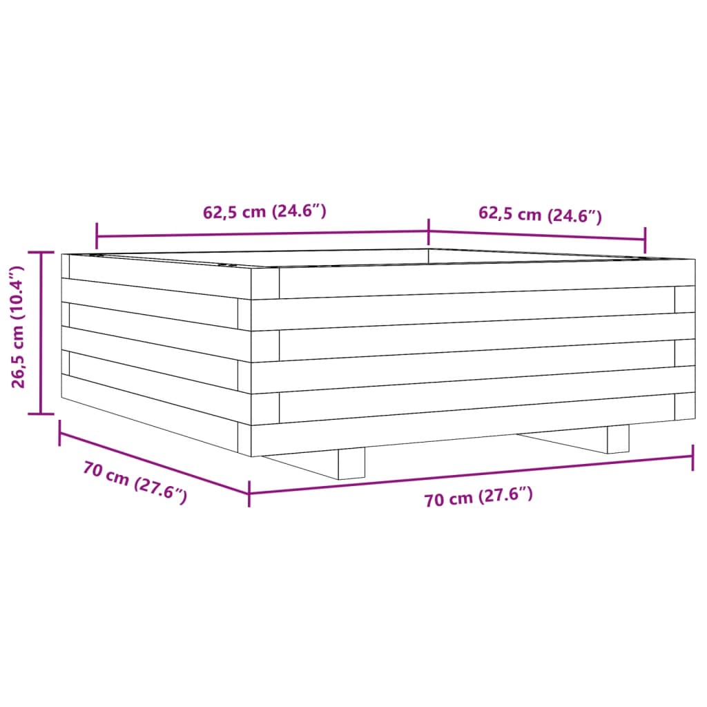 Garden Planter Wax Brown 70x70x26.5 cm Solid Wood Pine