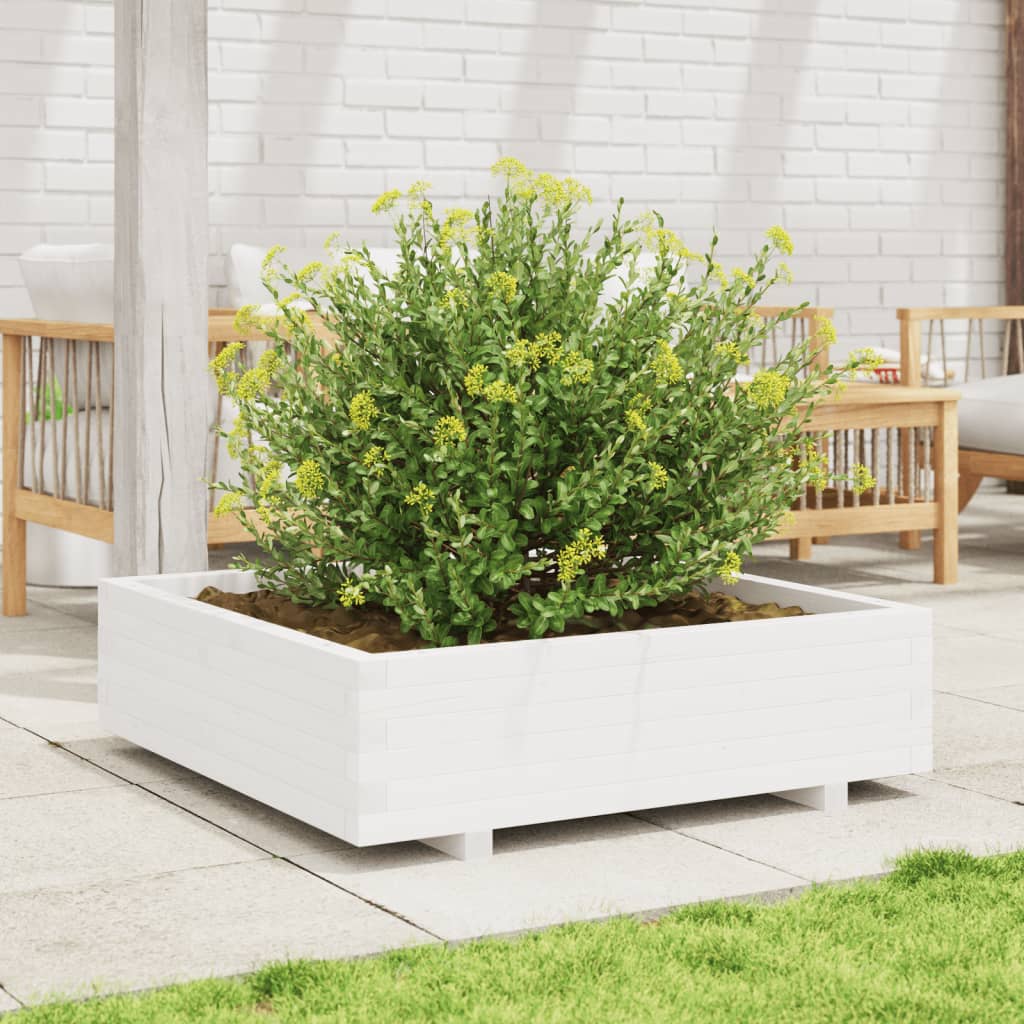 Garden Planter White 90x90x26.5 cm Solid Wood Pine