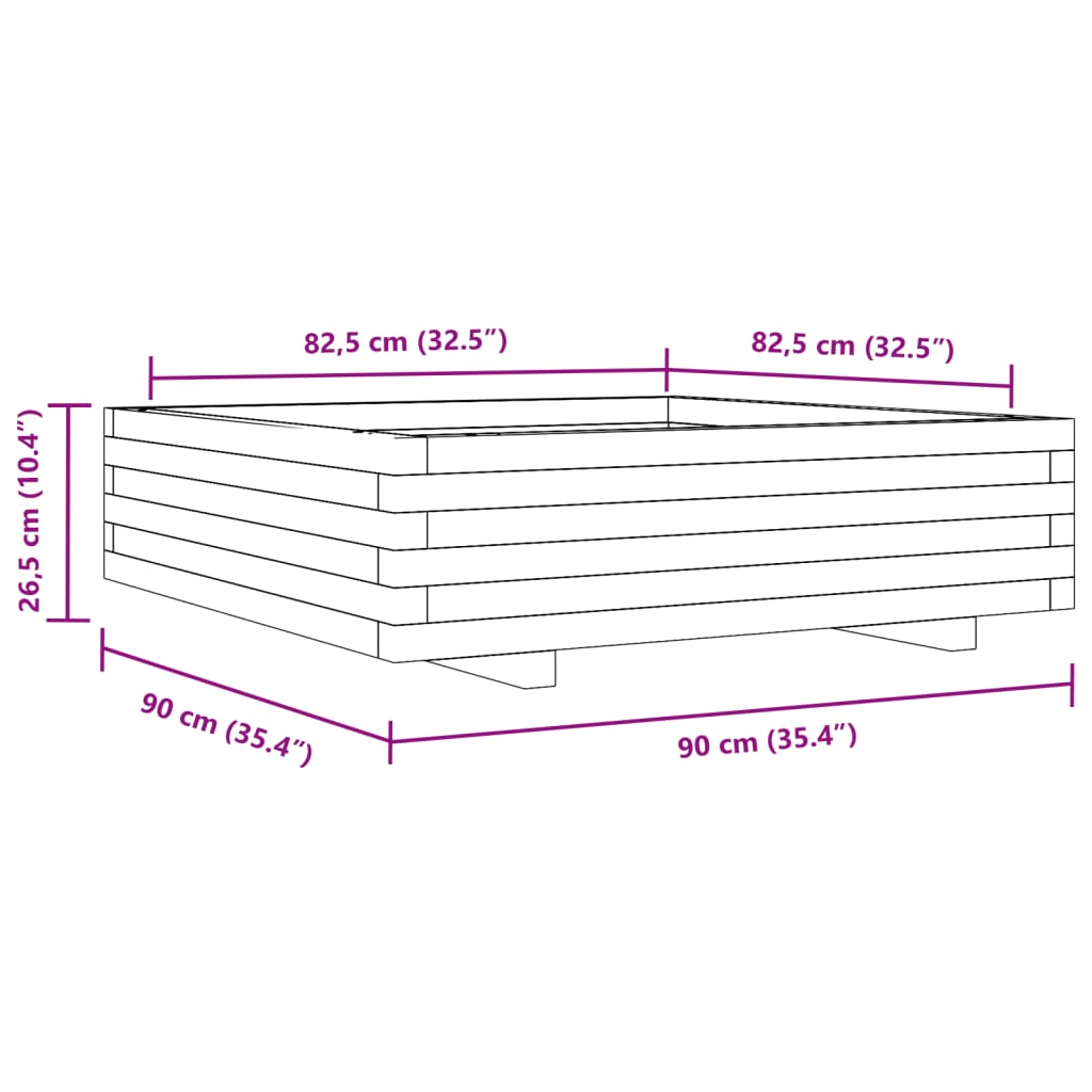 Garden Planter Wax Brown 90x90x26.5 cm Solid Wood Pine