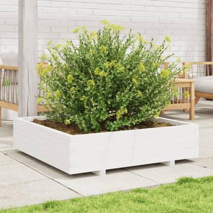 Garden Planter White 100x100x26.5 cm Solid Wood Pine