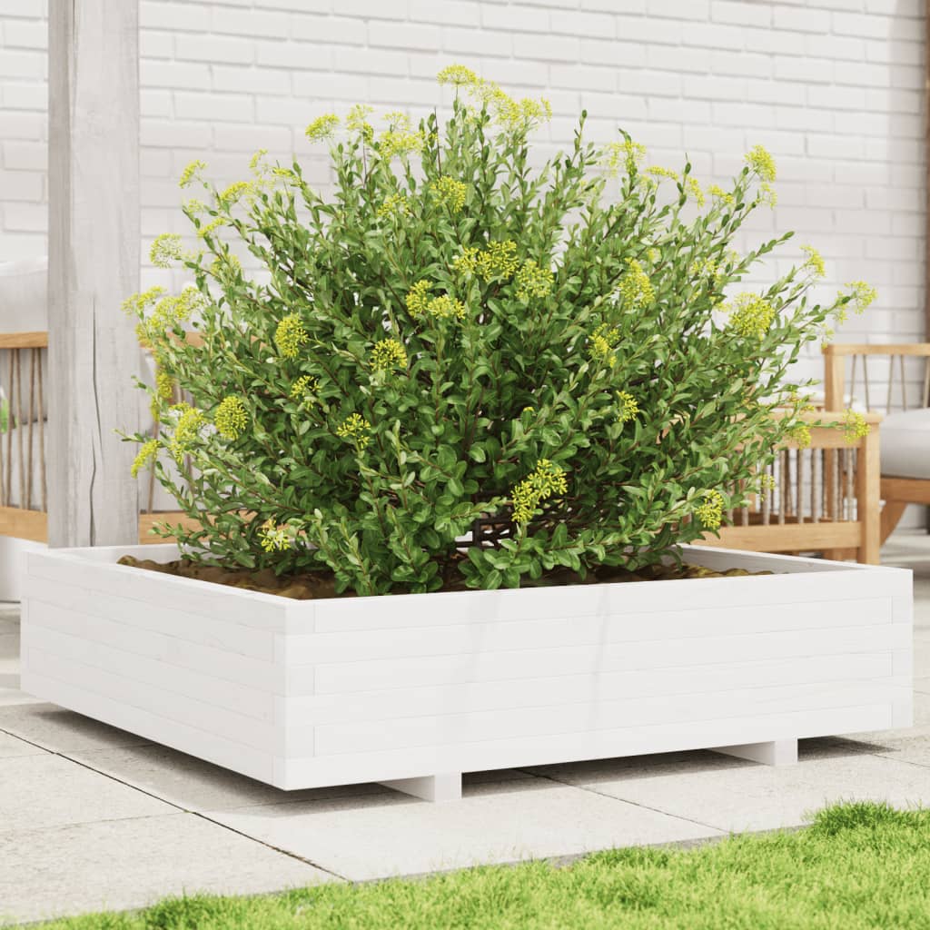 Garden Planter White 100x100x26.5 cm Solid Wood Pine