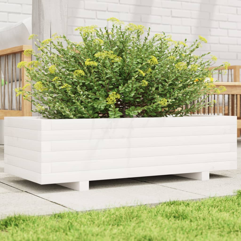 Garden Planter White 90x40x26.5 cm Solid Wood Pine