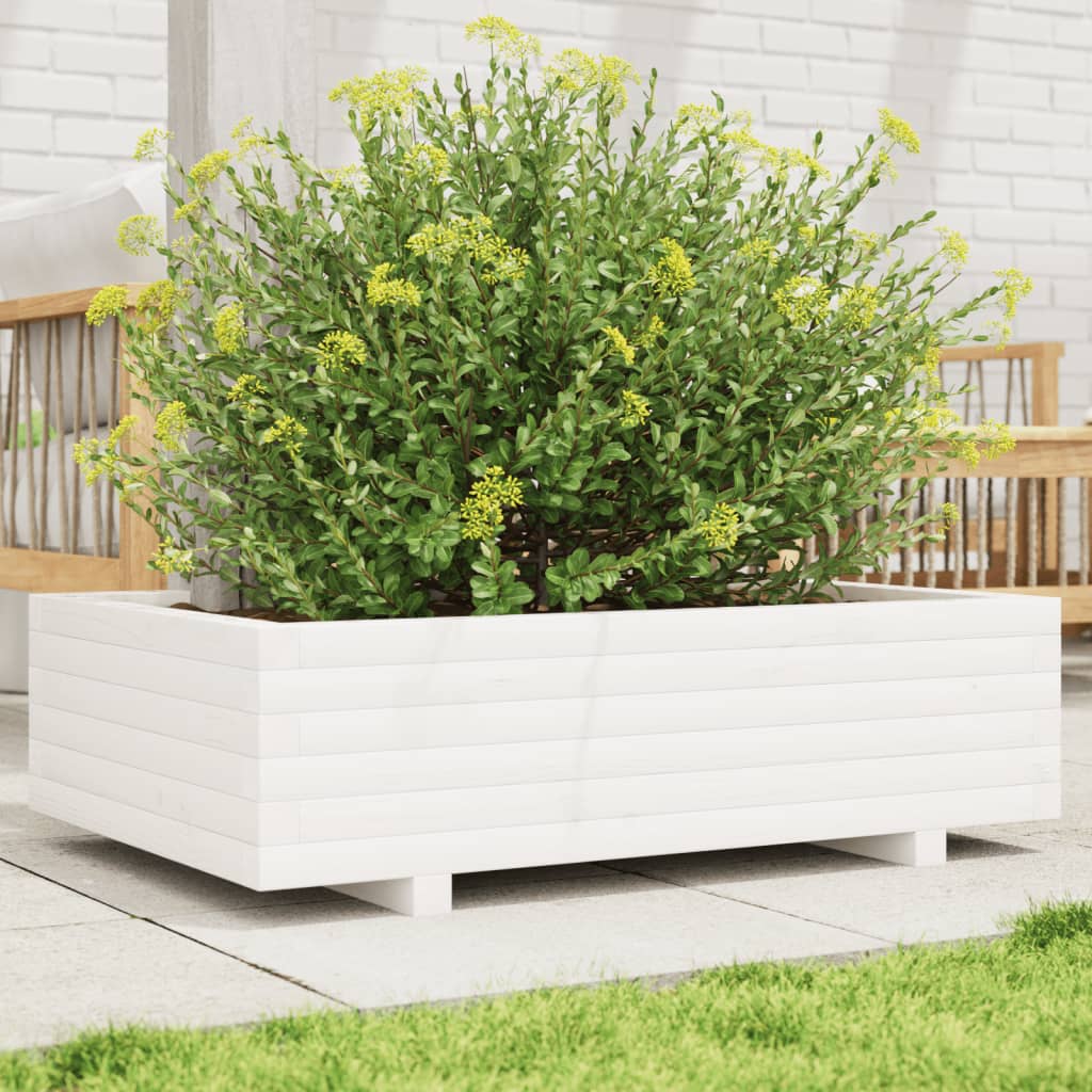 Garden Planter White 90x60x26.5 cm Solid Wood Pine