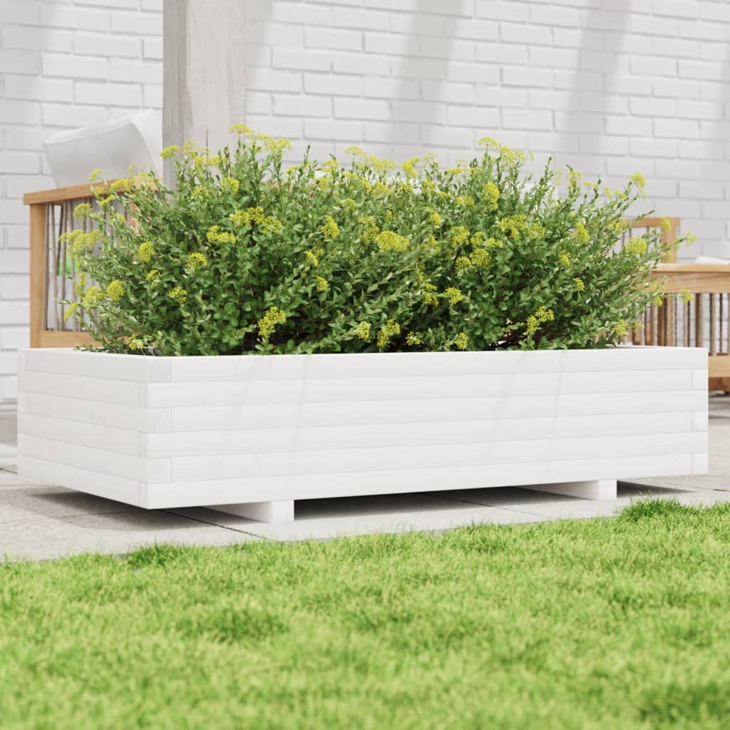 Garden Planter White 110x60x26.5 cm Solid Wood Pine