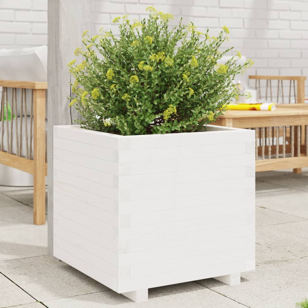 Garden Planter White 50x50x49.5 cm Solid Wood Pine