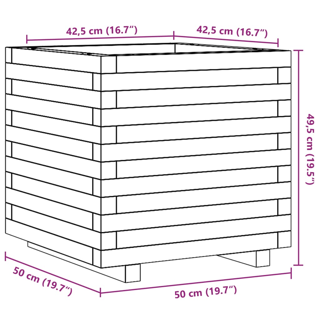 Garden Planter Wax Brown 50x50x49.5 cm Solid Wood Pine