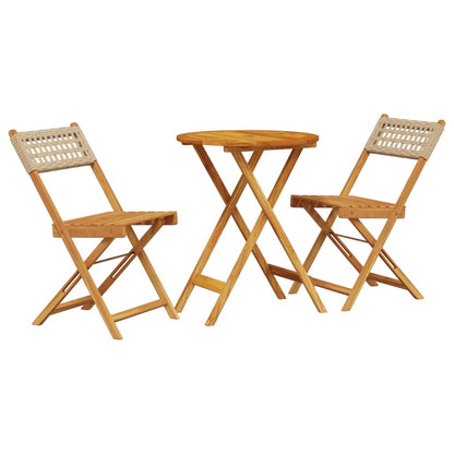 3 Piece Bistro Set Beige Poly Rattan and Solid Wood