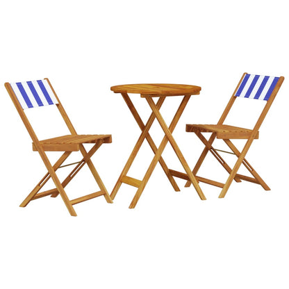 3 Piece Bistro Set Blue and White Fabric and Solid Wood