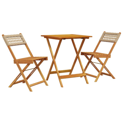 3 Piece Bistro Set Beige Poly Rattan and Solid Wood