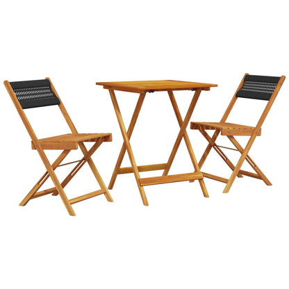 3 Piece Bistro Set Black Polypropylene and Solid Wood