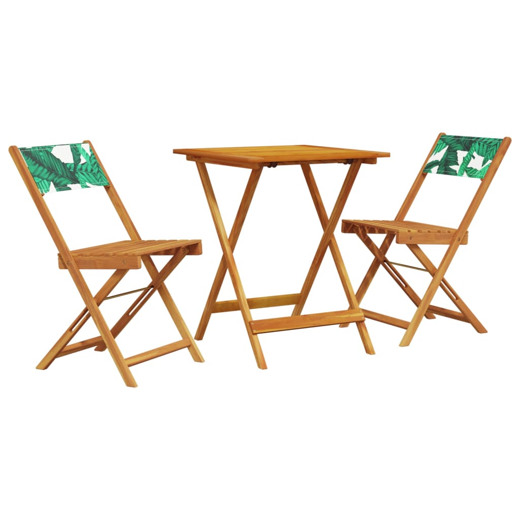 3 Piece Bistro Set Leaf Pattern Fabric and Solid Wood