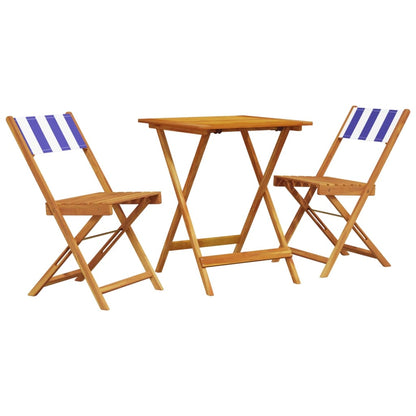 3 Piece Bistro Set Blue and White Fabric and Solid Wood