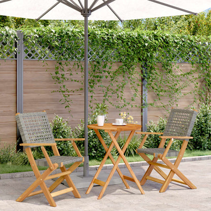 3 Piece Bistro Set Grey Poly Rattan and Solid Wood