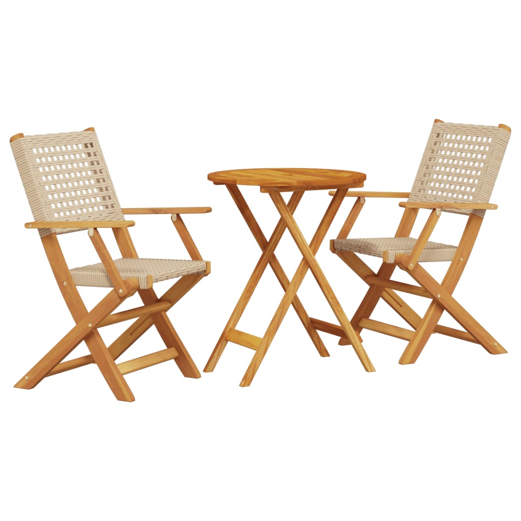 3 Piece Bistro Set Beige Poly Rattan and Solid Wood