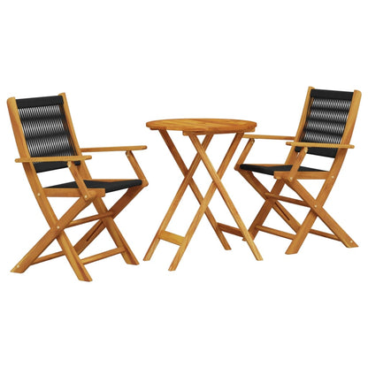 3 Piece Bistro Set Black Polypropylene and Solid Wood