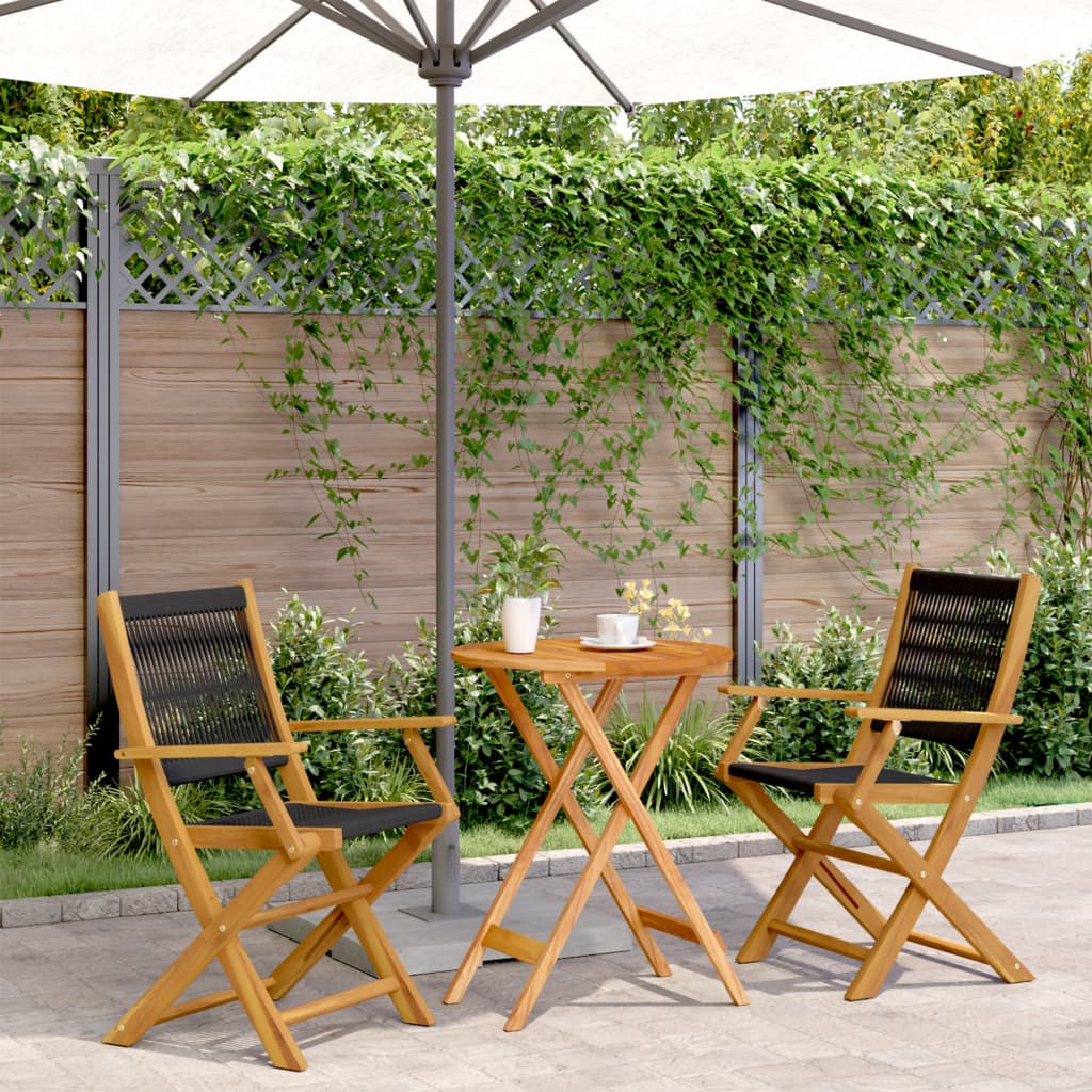 3 Piece Bistro Set Black Polypropylene and Solid Wood