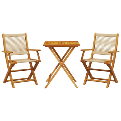 3 Piece Bistro Set Beige Polypropylene and Solid Wood