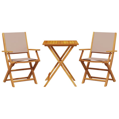 3 Piece Bistro Set Taupe Fabric and Solid Wood