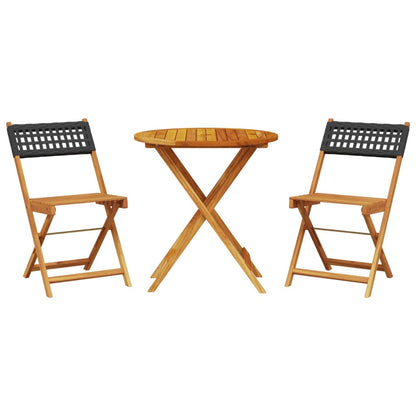 3 Piece Bistro Set Black Poly Rattan and Solid Wood