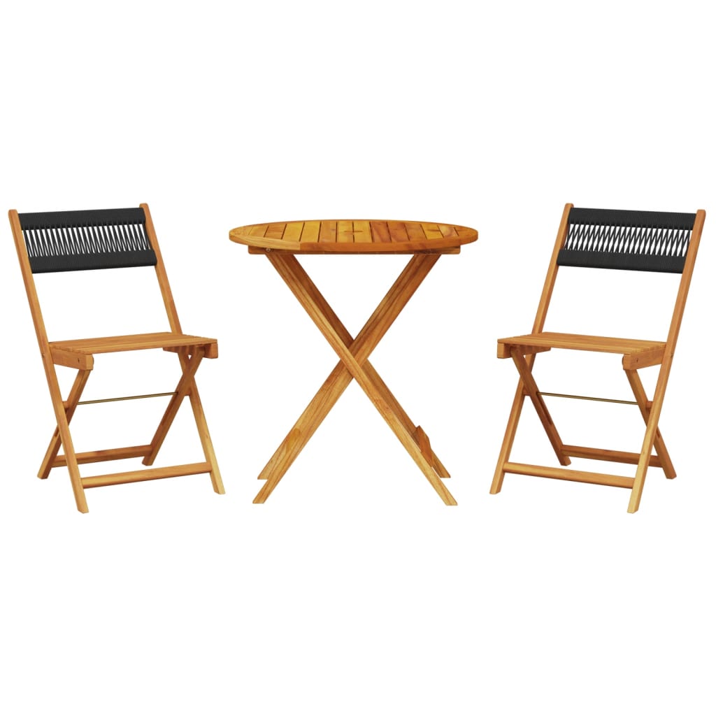 3 Piece Bistro Set Black Polypropylene and Solid Wood