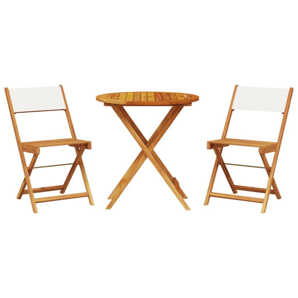 3 Piece Bistro Set Cream White Fabric and Solid Wood