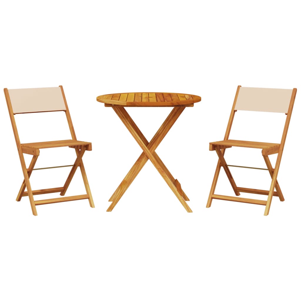 3 Piece Bistro Set Beige Fabric and Solid Wood