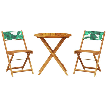 3 Piece Bistro Set Leaf Pattern Fabric and Solid Wood