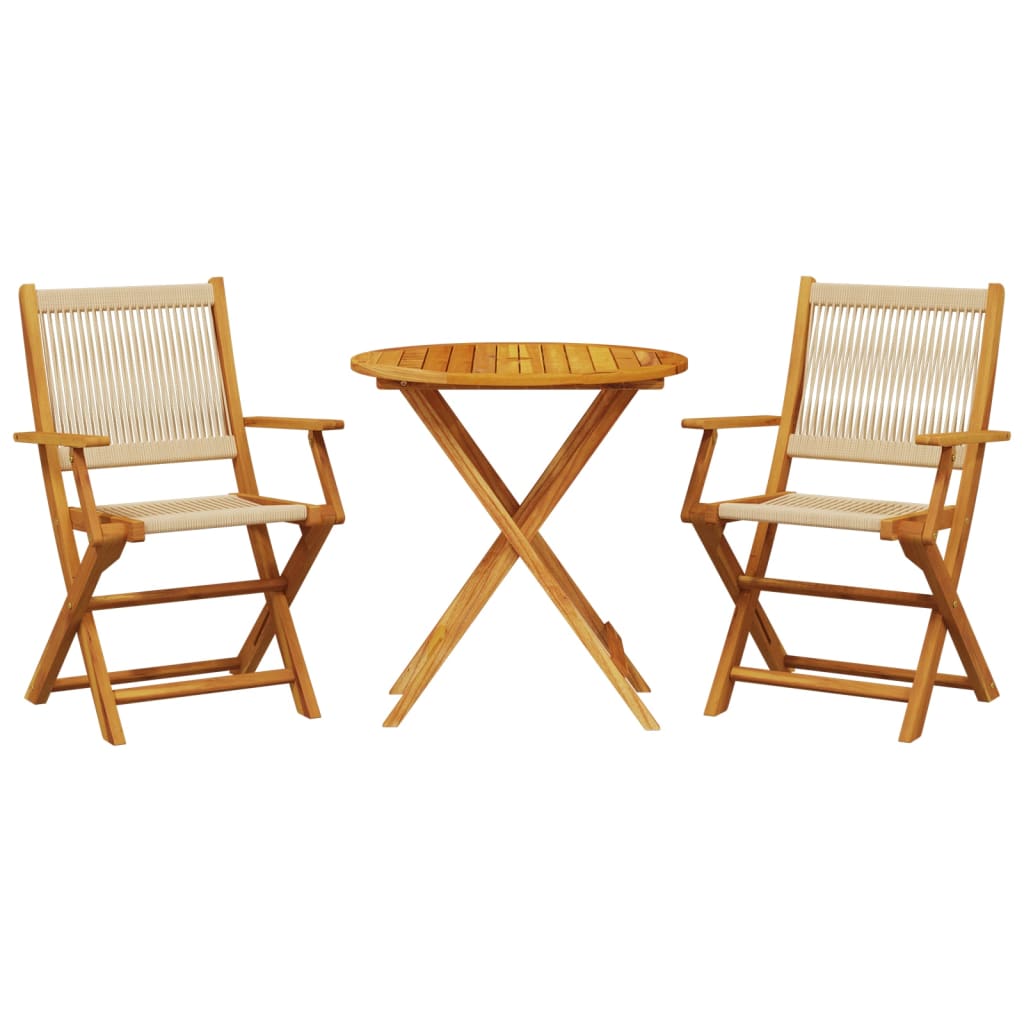 3 Piece Bistro Set Beige Polypropylene and Solid Wood