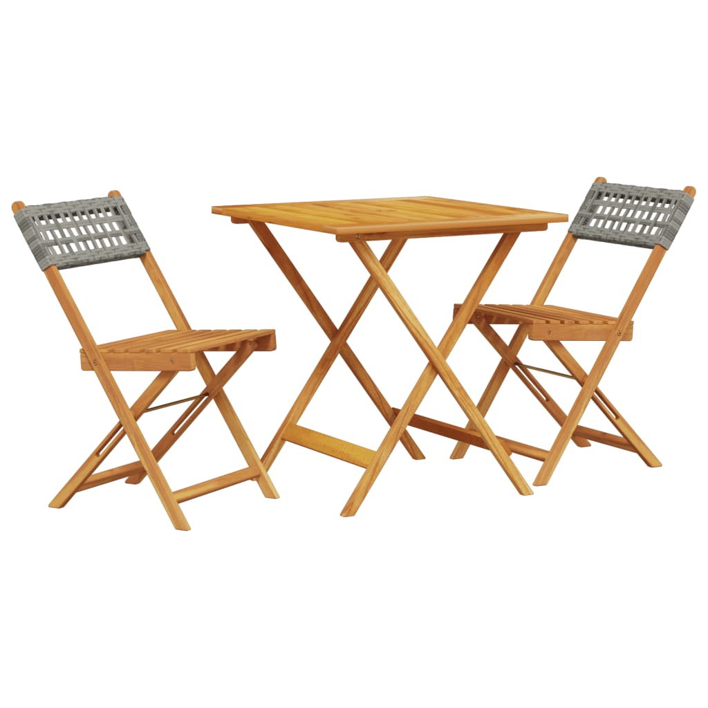 3 Piece Bistro Set Grey Poly Rattan and Solid Wood