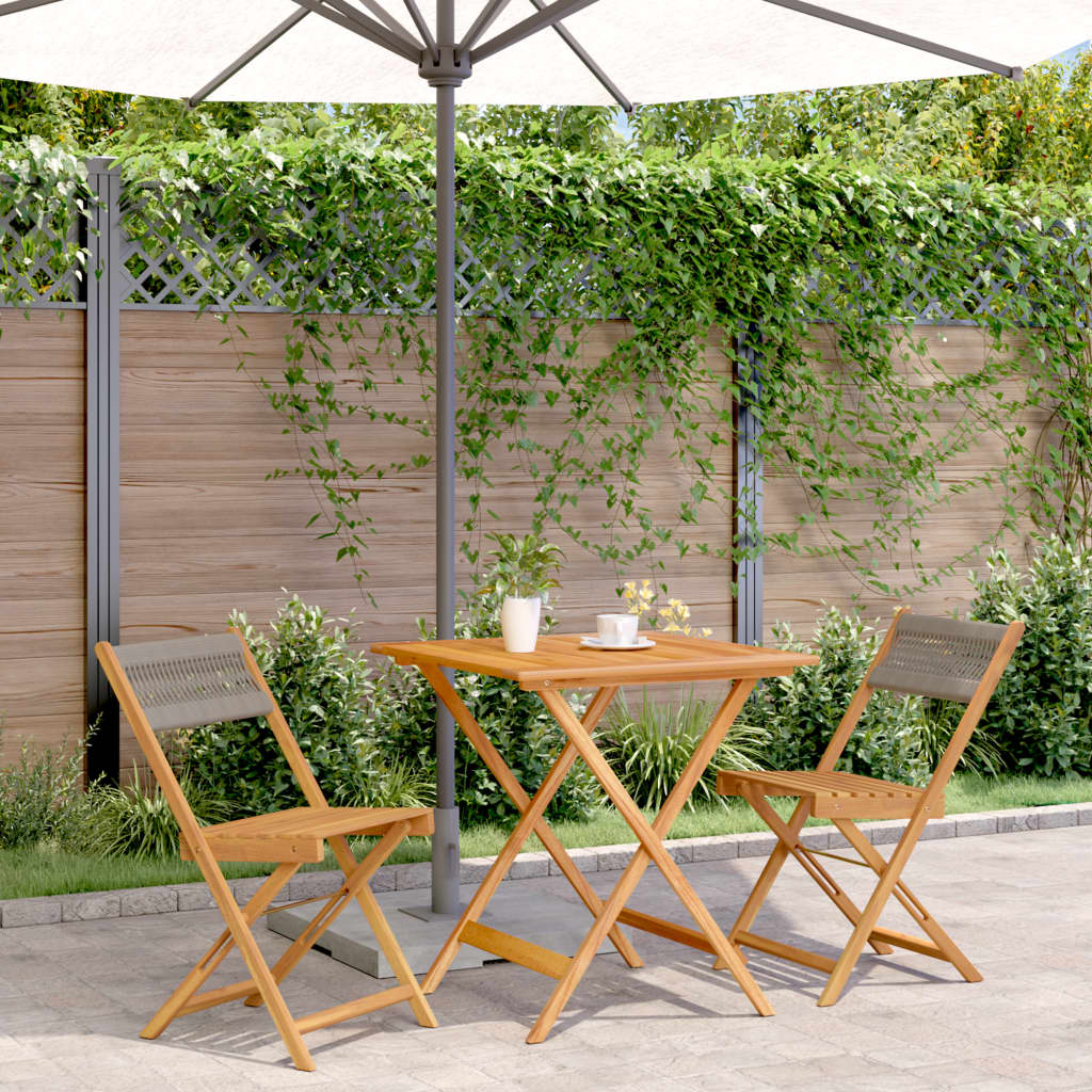 3 Piece Bistro Set Grey Polypropylene and Solid Wood