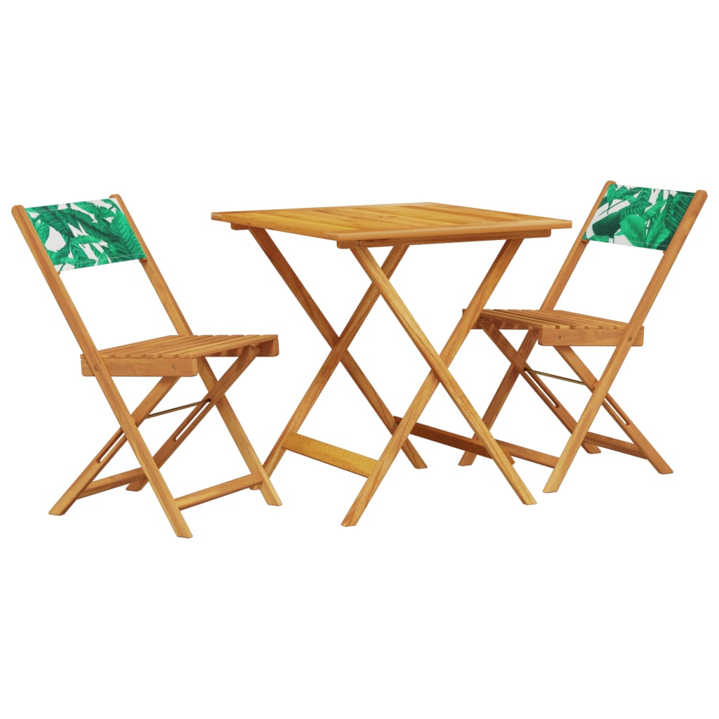 3 Piece Bistro Set Leaf Pattern Fabric and Solid Wood