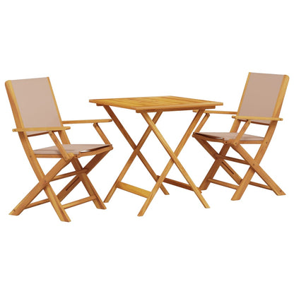 3 Piece Bistro Set Taupe Fabric and Solid Wood