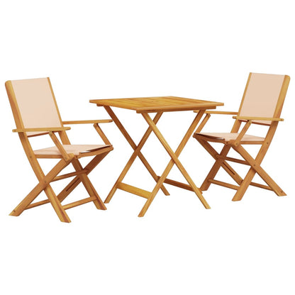 3 Piece Bistro Set Beige Fabric and Solid Wood