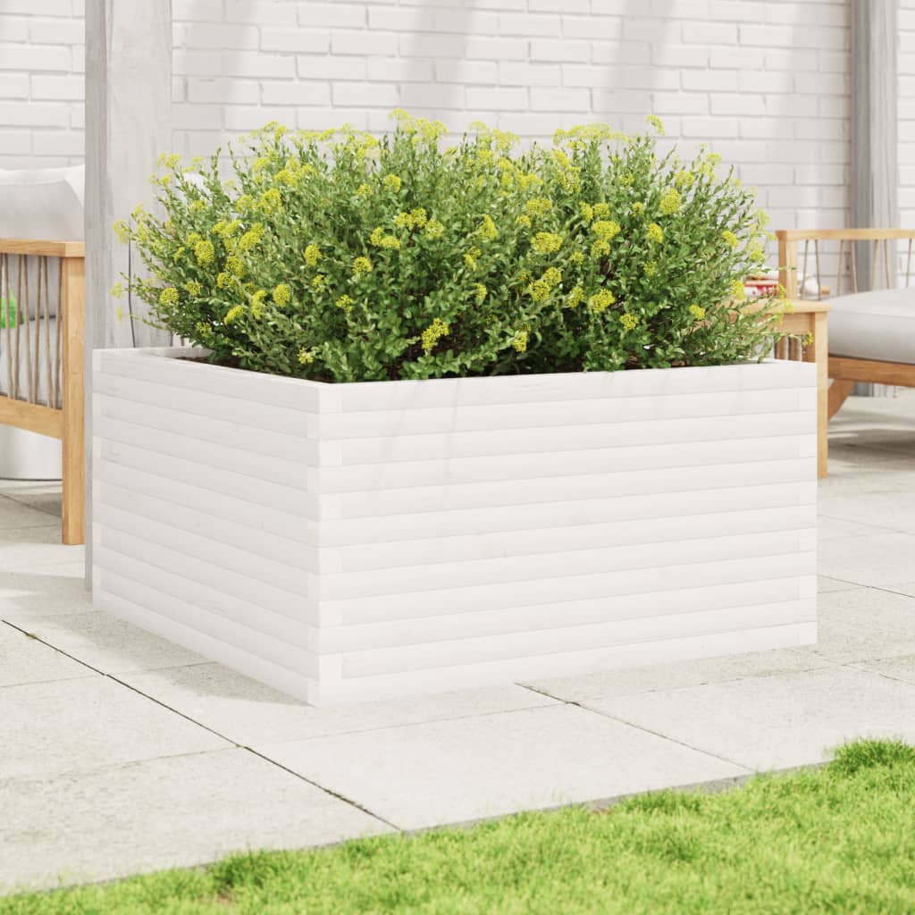 Garden Planter White 90x90x46 cm Solid Wood Pine