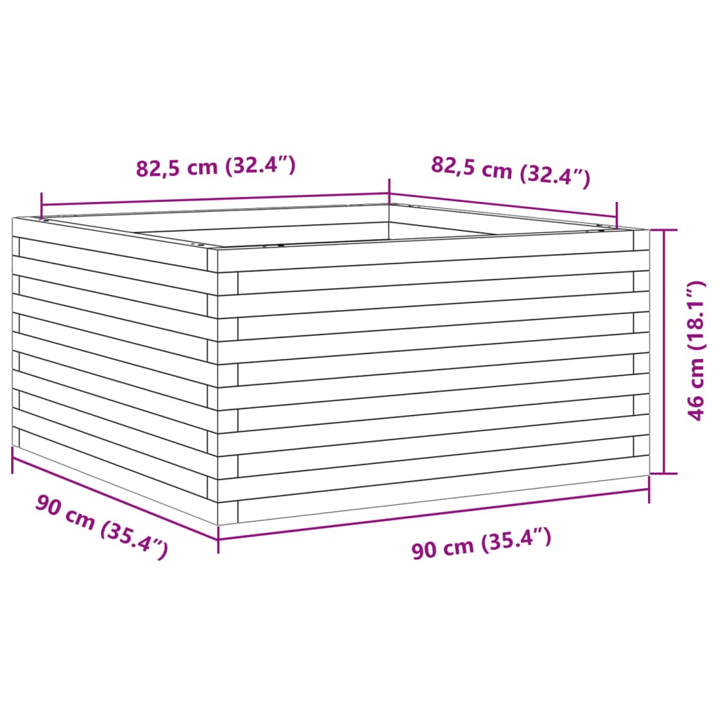 Garden Planter White 90x90x46 cm Solid Wood Pine