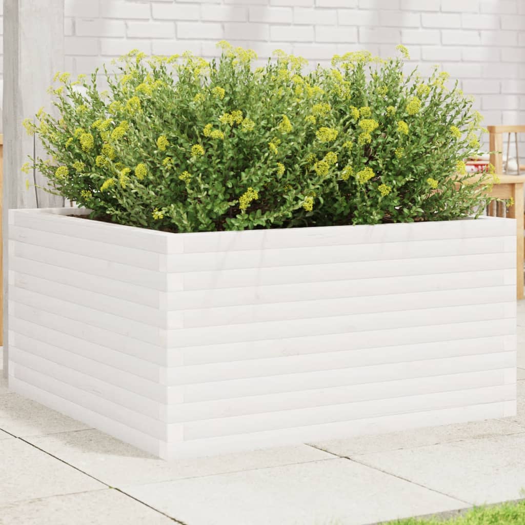 Garden Planter White 90x90x46 cm Solid Wood Pine