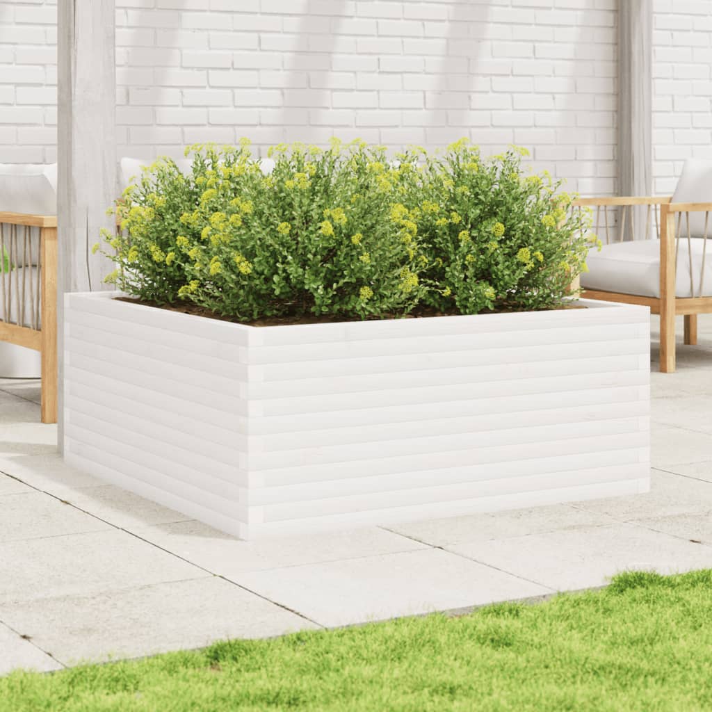 Garden Planter White 110x110x46 cm Solid Wood Pine