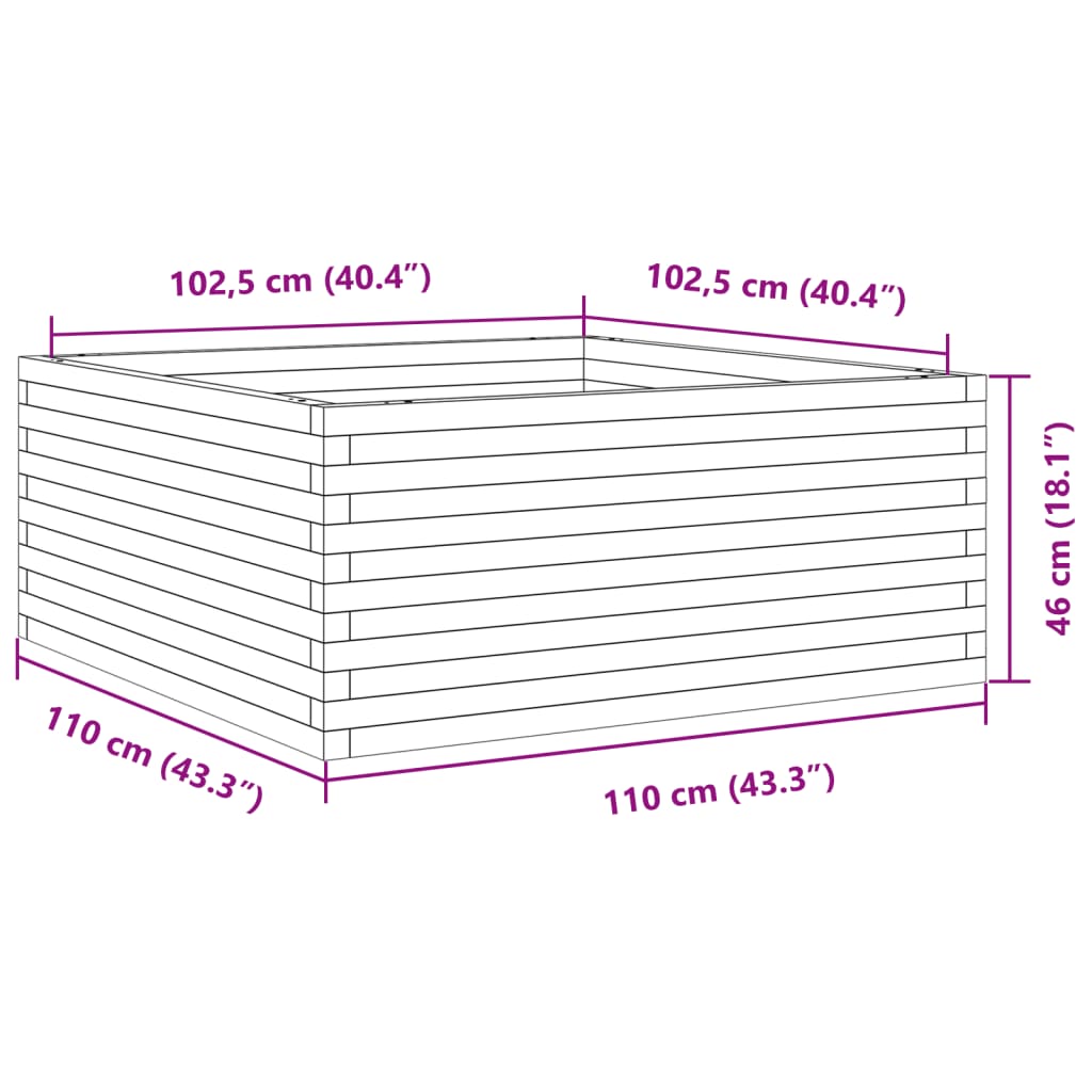 Garden Planter White 110x110x46 cm Solid Wood Pine