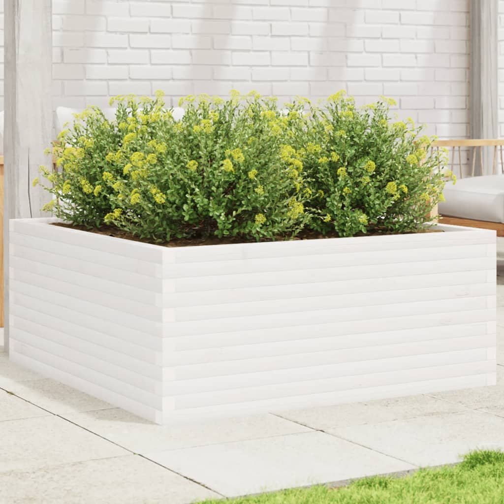 Garden Planter White 110x110x46 cm Solid Wood Pine