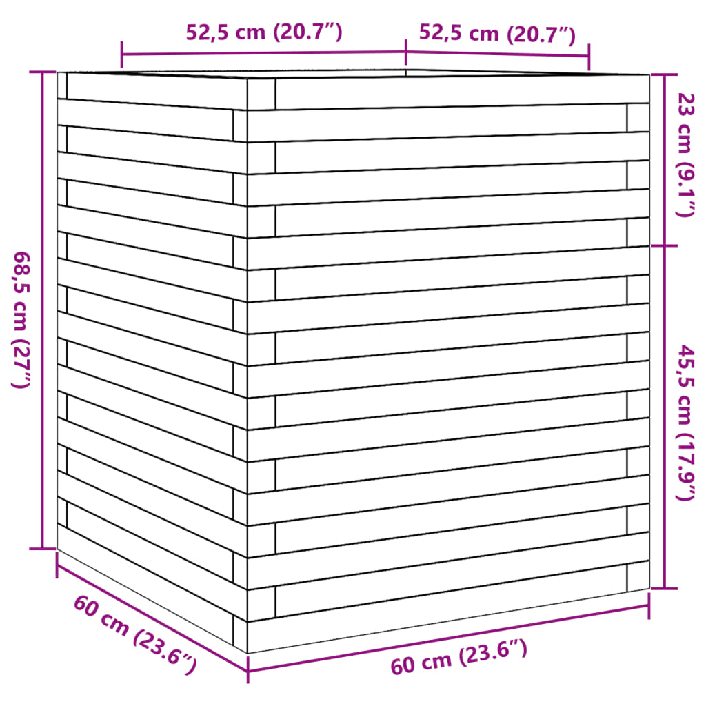 Garden Planter Wax Brown 60x60x68.5 cm Solid Wood Pine