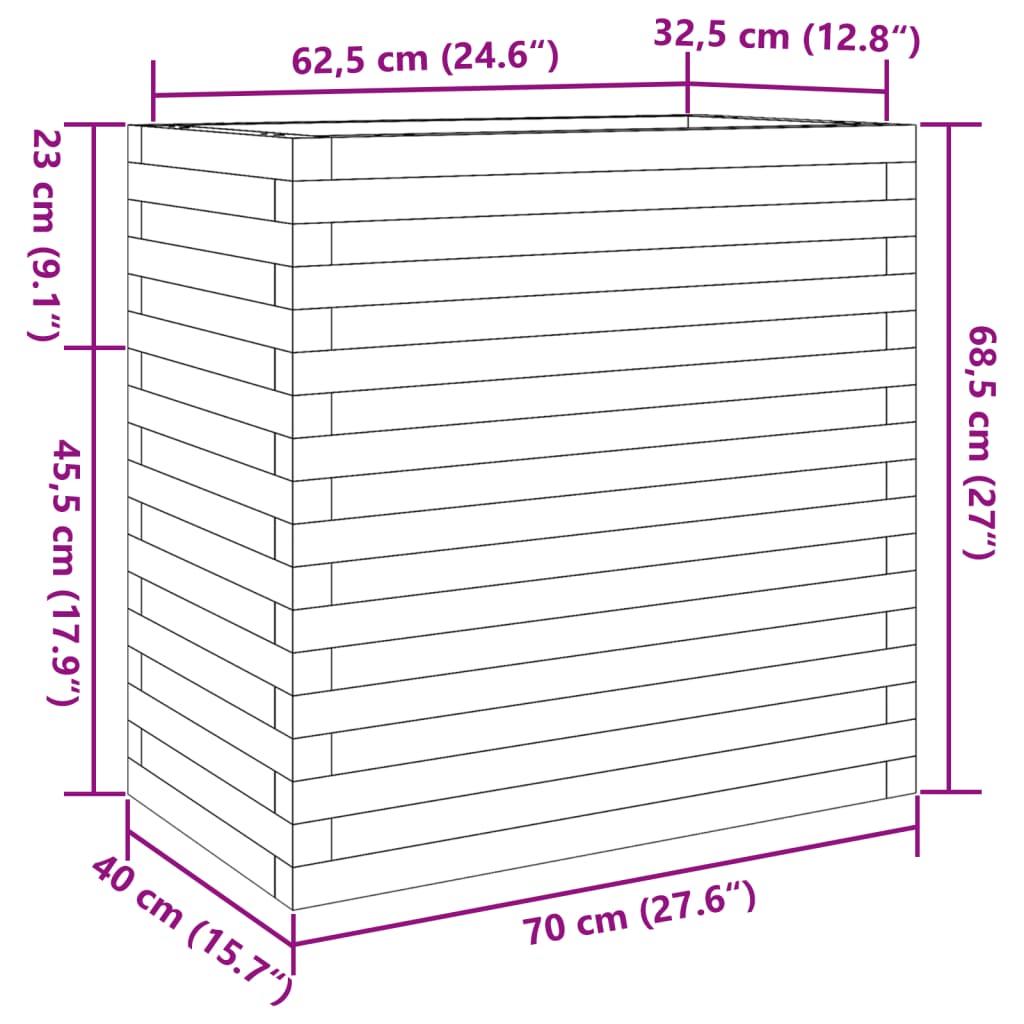 Garden Planter White 70x40x68.5 cm Solid Wood Pine