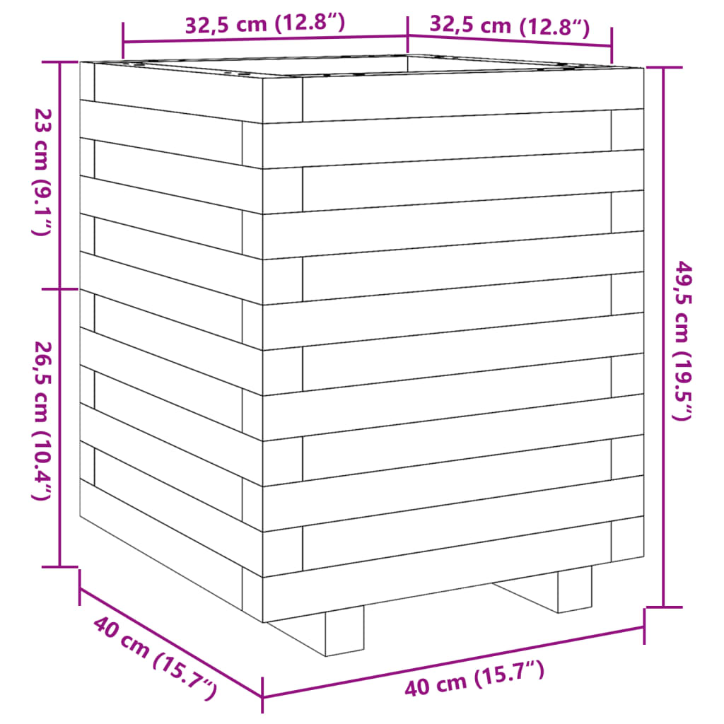 Garden Planter White 40x40x49.5 cm Solid Wood Pine