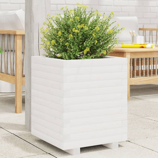 Garden Planter White 40x40x49.5 cm Solid Wood Pine