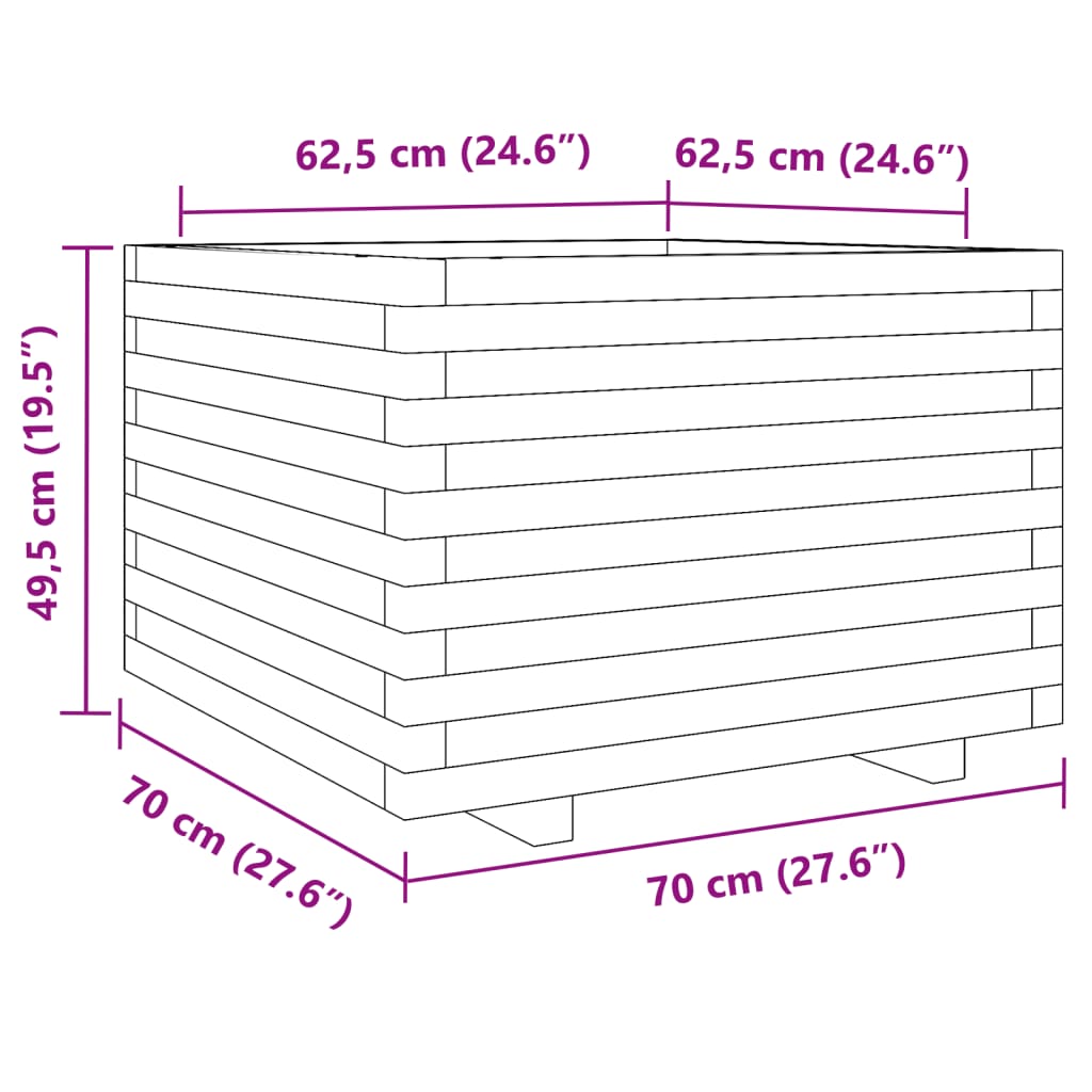 Garden Planter Wax Brown 70x70x49.5 cm Solid Wood Pine