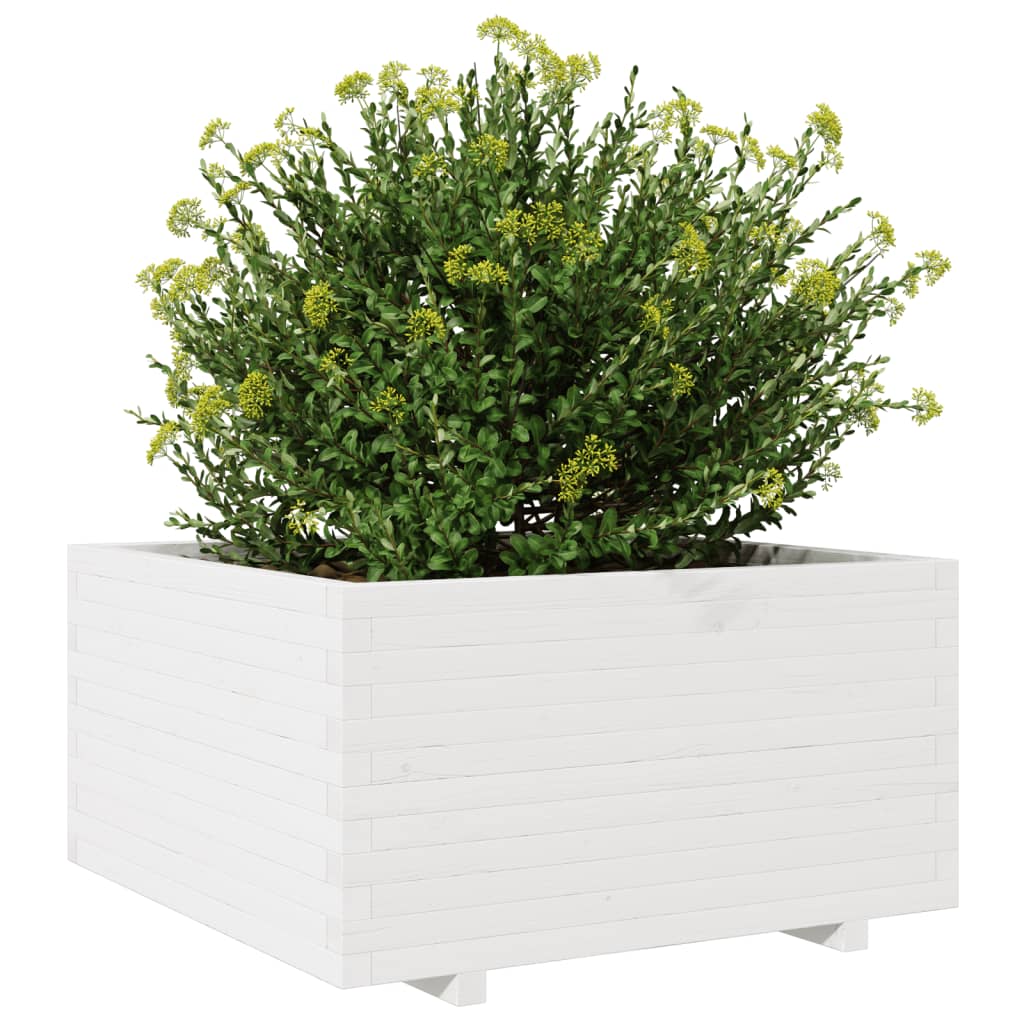 Garden Planter White 90x90x49.5 cm Solid Wood Pine