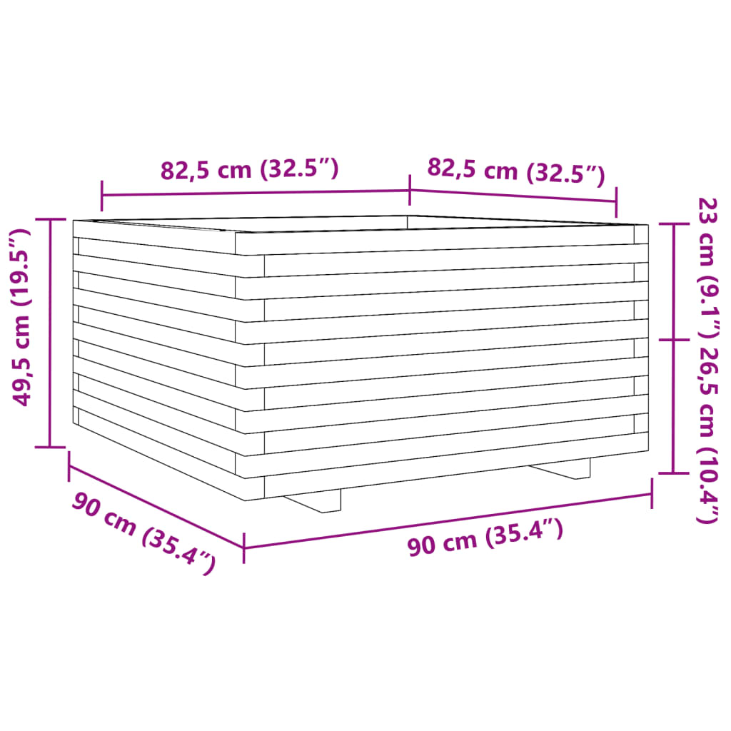 Garden Planter White 90x90x49.5 cm Solid Wood Pine